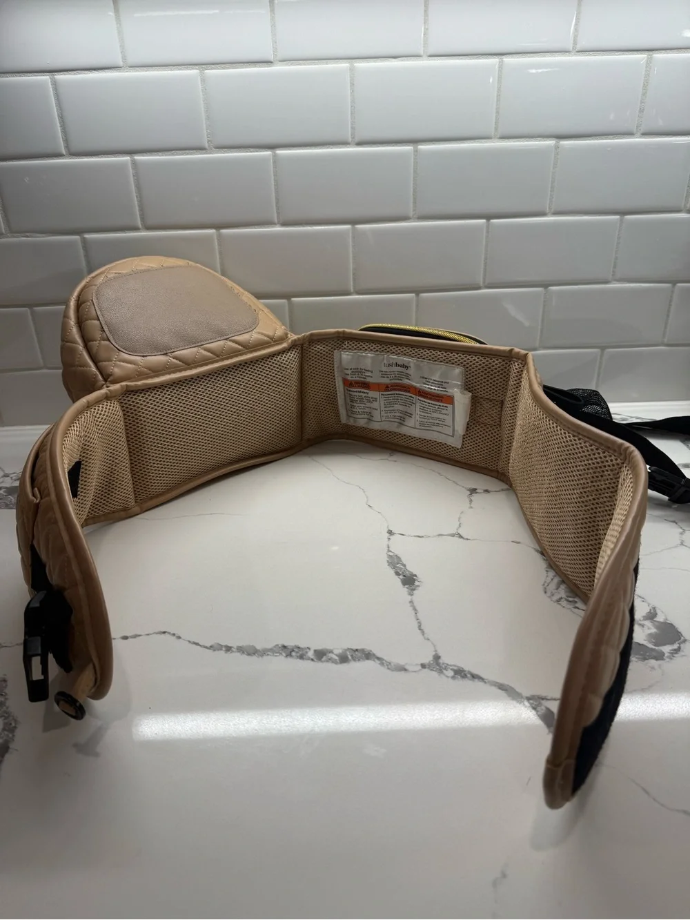 Tushbaby Hip Seat Carrier Sand Vegan Leather Baby Toddler Hands Free